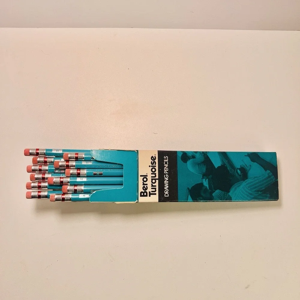 Vintage Berol Turquoise Drawing Pencils With Erasers 1375 (12) NIB NOS USA